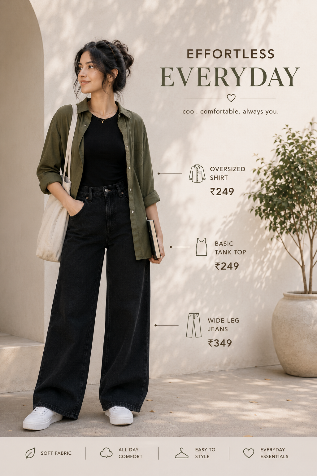 Oversized Shirt + Tube Top + Wide-Leg Pants