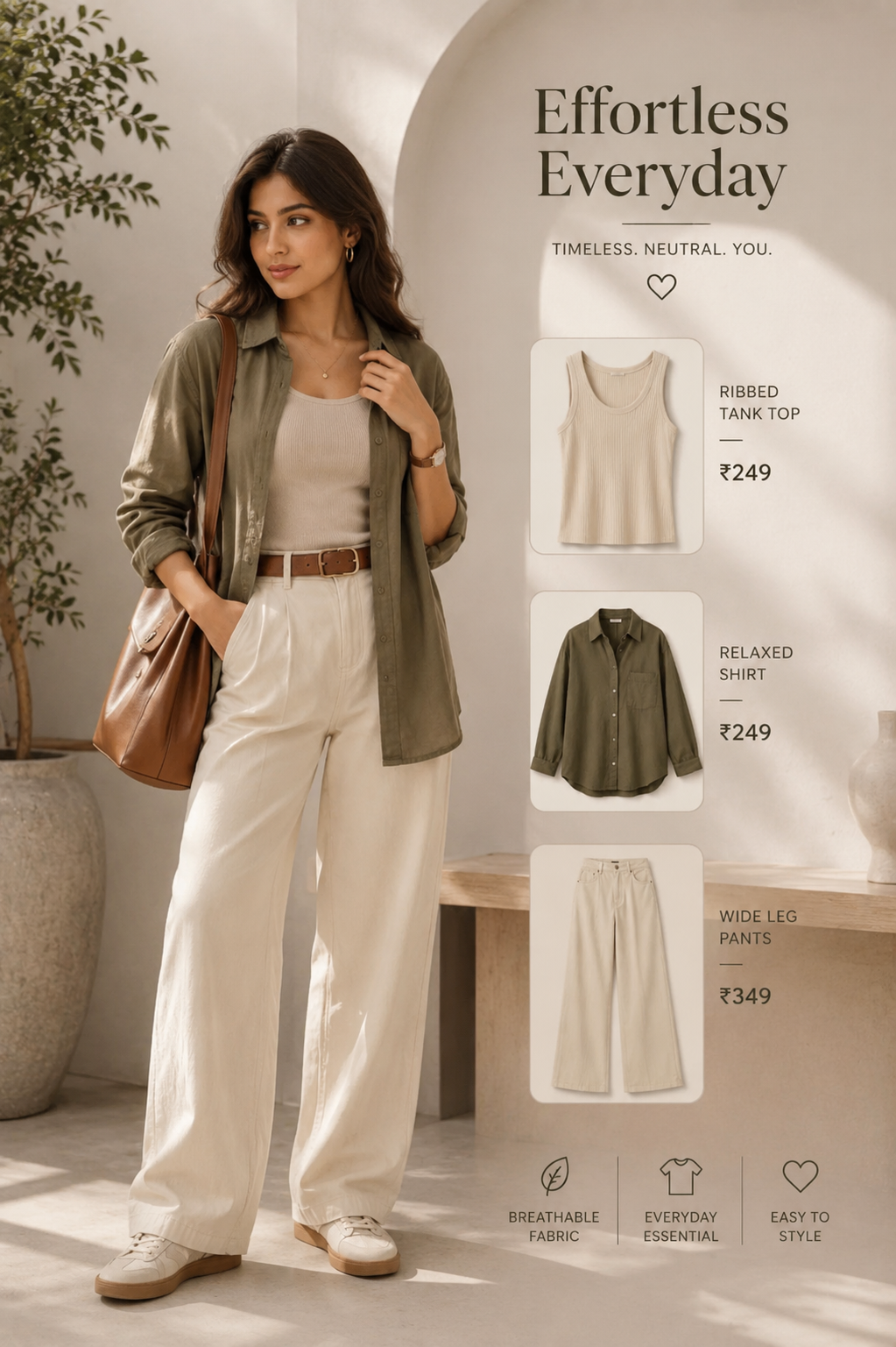 Oversized Shirt + Tube Top + Wide-Leg Pants