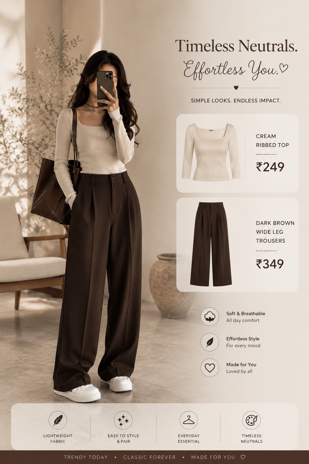 Fitted Top + High-Waisted Wide-Leg Pants