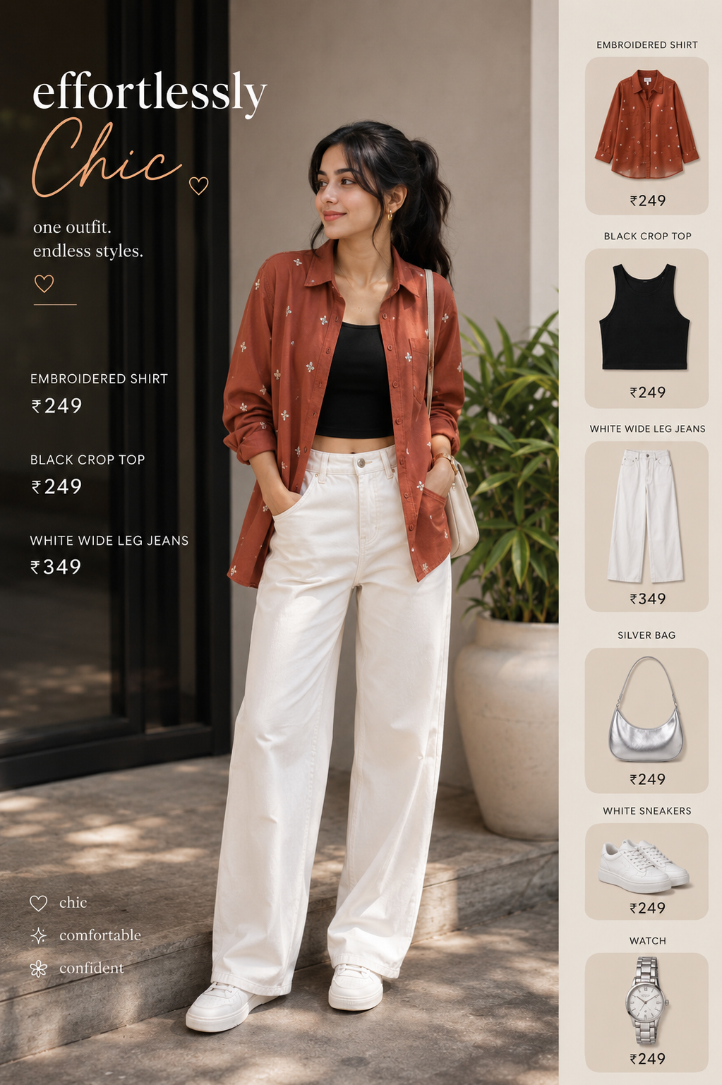 Oversized Shirt + Tube Top + Wide-Leg Pants