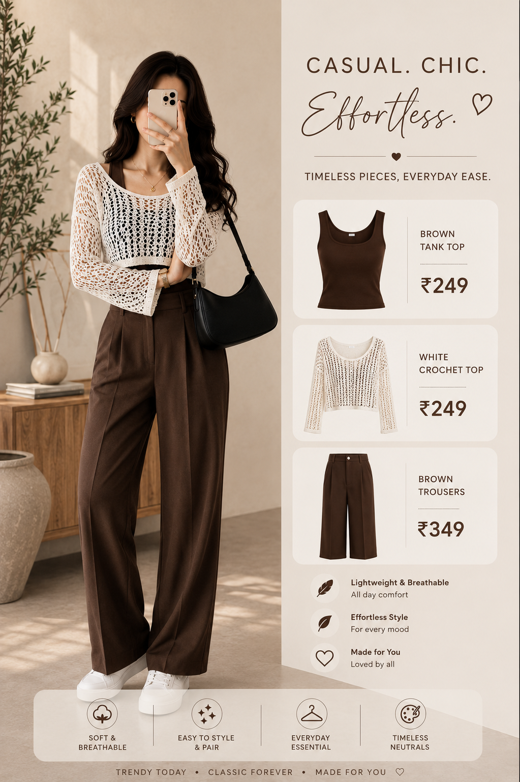 Fitted Top + High-Waisted Wide-Leg Pants