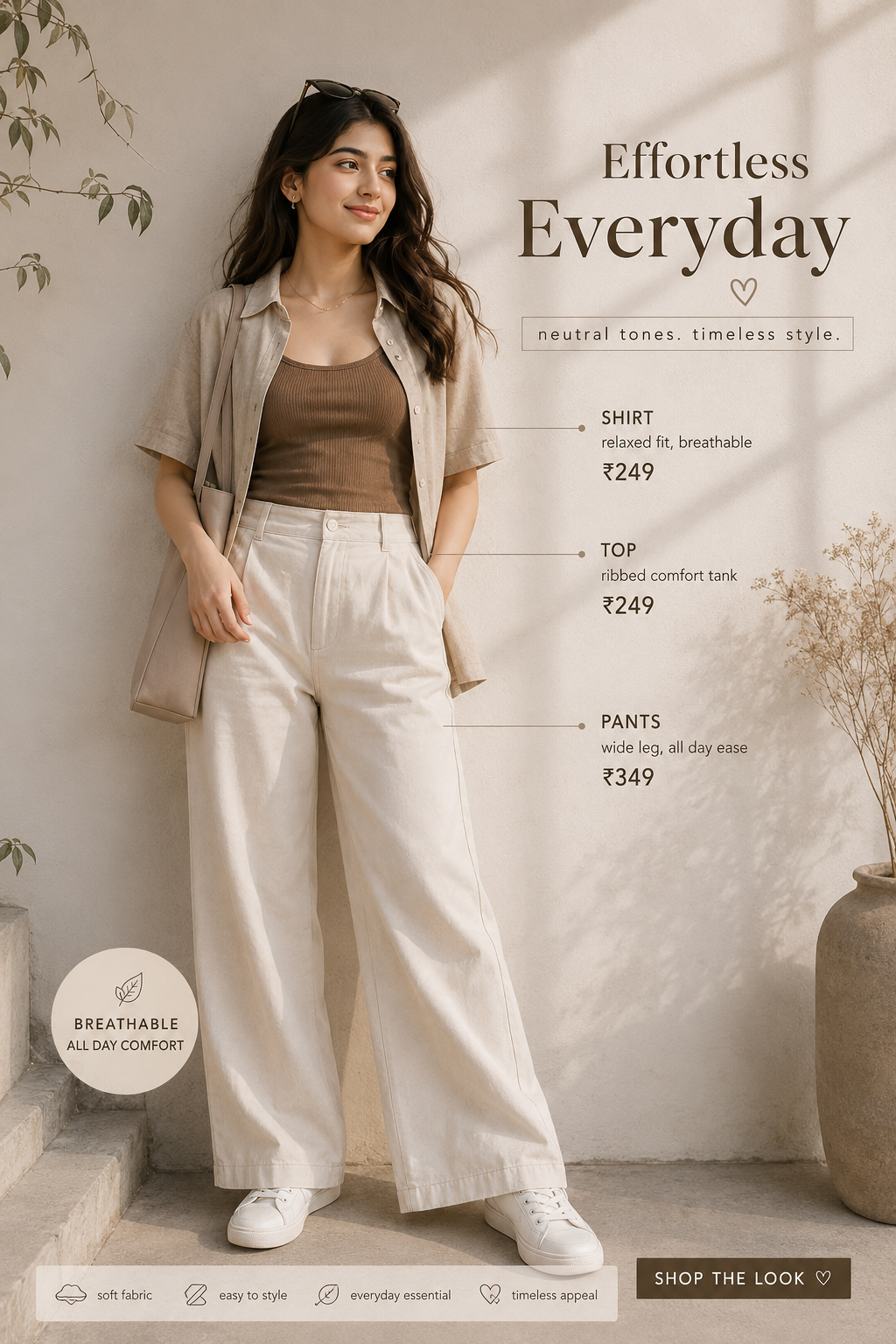 Oversized Shirt + Tube Top + Wide-Leg Pants