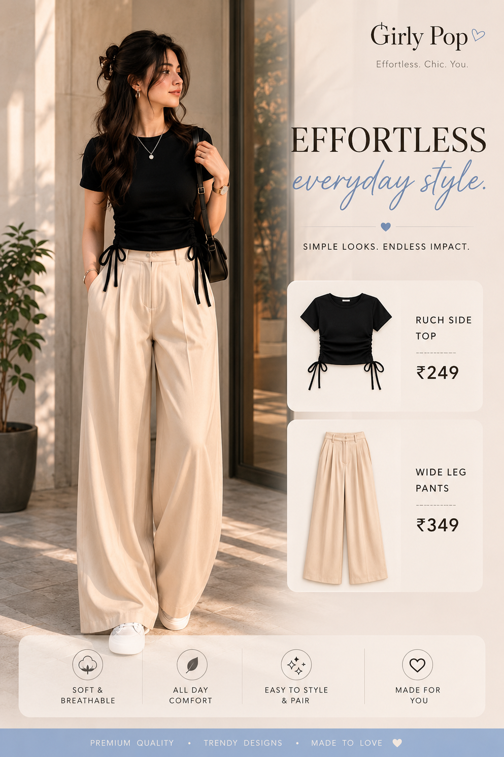 Fitted Top + High-Waisted Wide-Leg Pants
