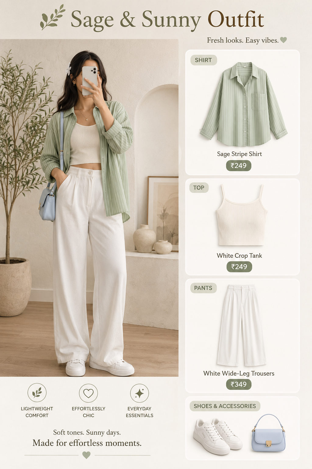 Oversized Shirt + Tube Top + Wide-Leg Pants