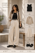 Oversized Shirt + Tube Top + Wide-Leg Pants