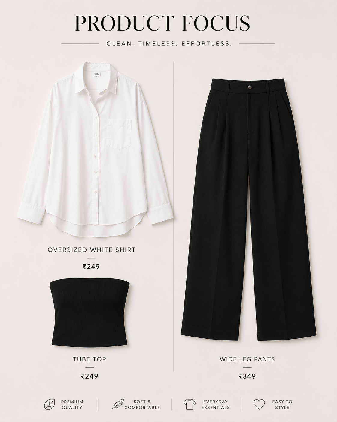 Oversized Shirt + Tube Top + Wide-Leg Pants