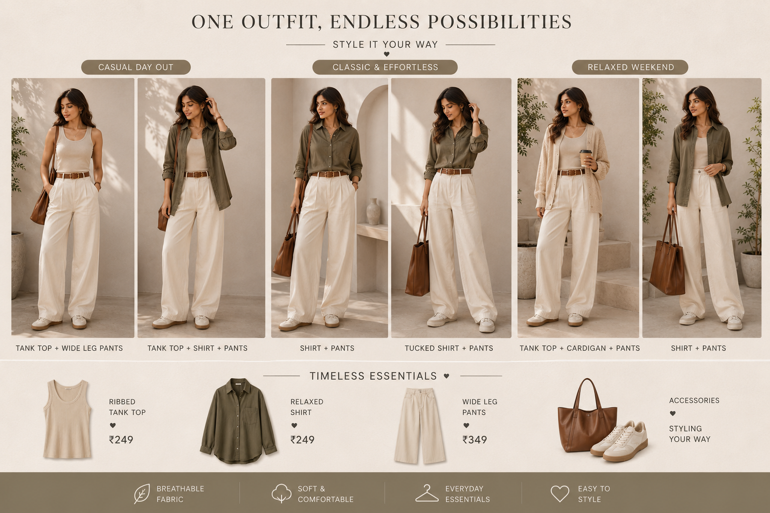 Oversized Shirt + Tube Top + Wide-Leg Pants