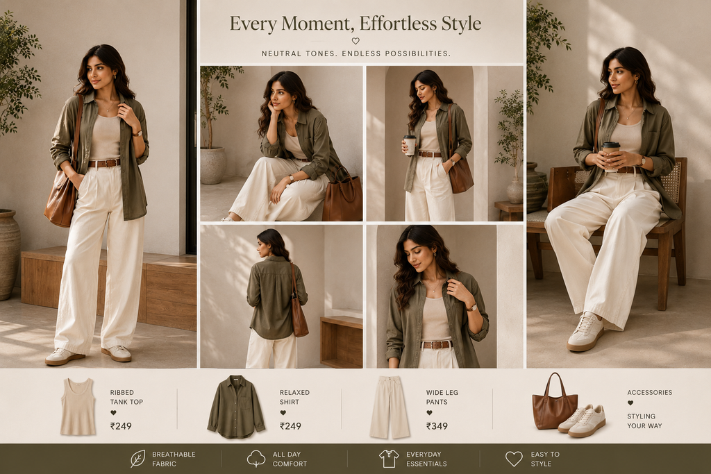 Oversized Shirt + Tube Top + Wide-Leg Pants