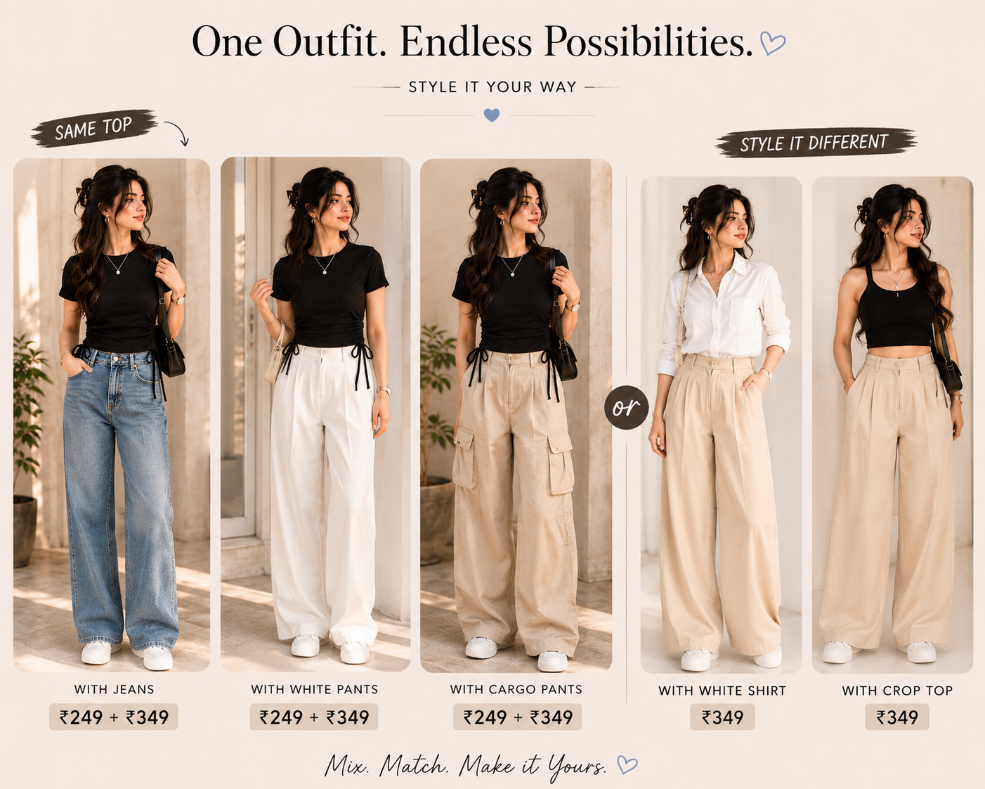 Fitted Top + High-Waisted Wide-Leg Pants