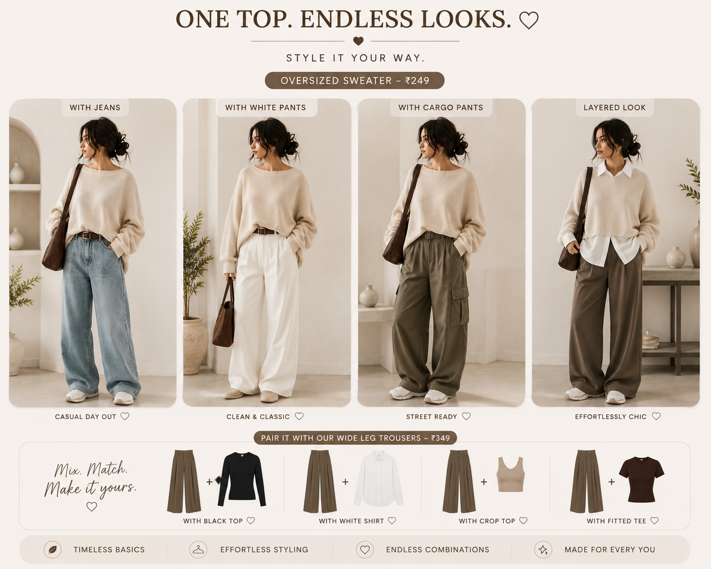 Fitted Top + High-Waisted Wide-Leg Pants