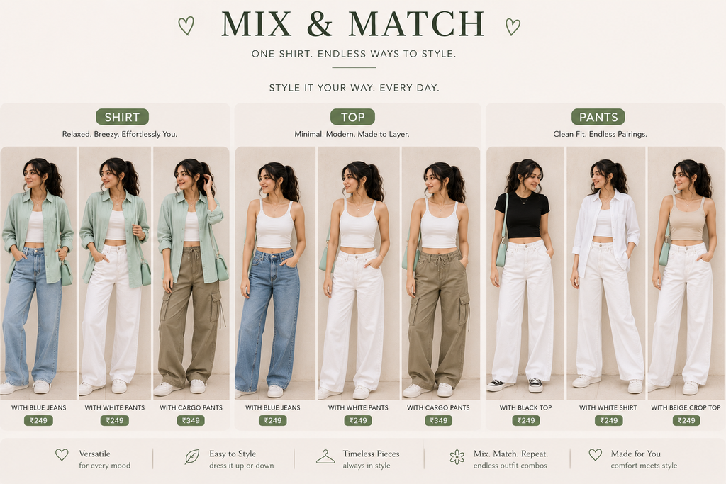 Oversized Shirt + Tube Top + Wide-Leg Pants
