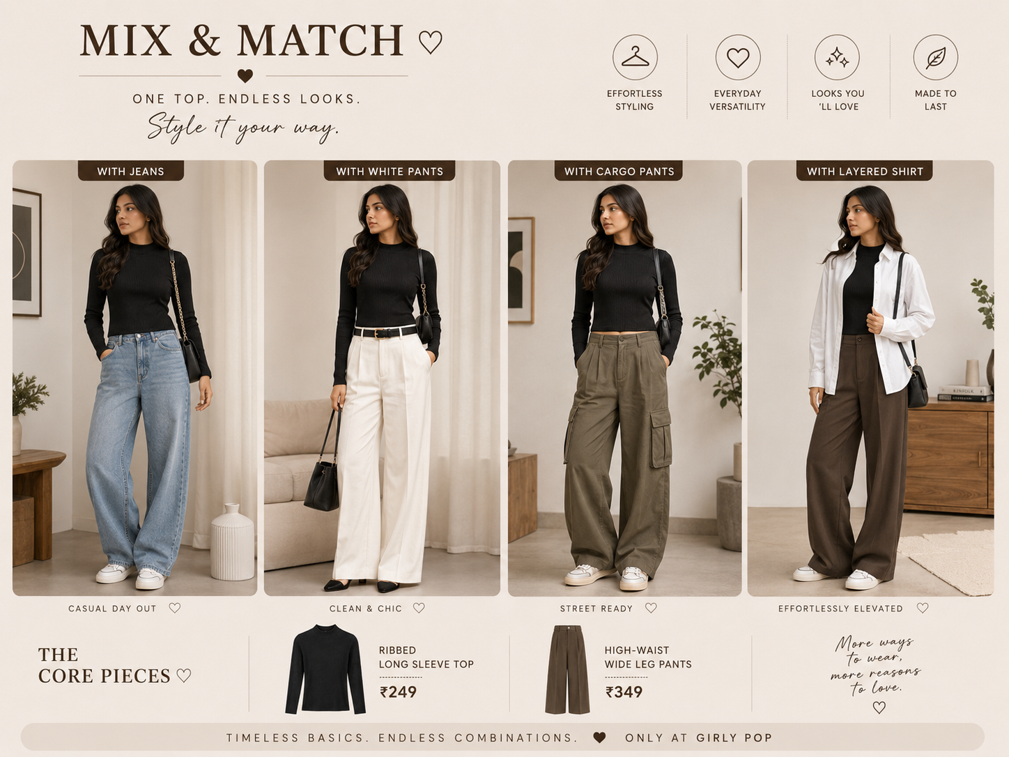 Fitted Top + High-Waisted Wide-Leg Pants