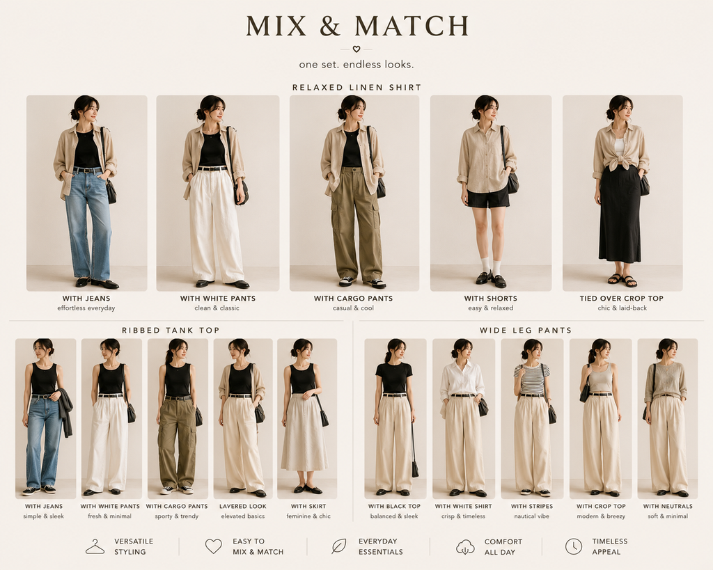 Oversized Shirt + Tube Top + Wide-Leg Pants