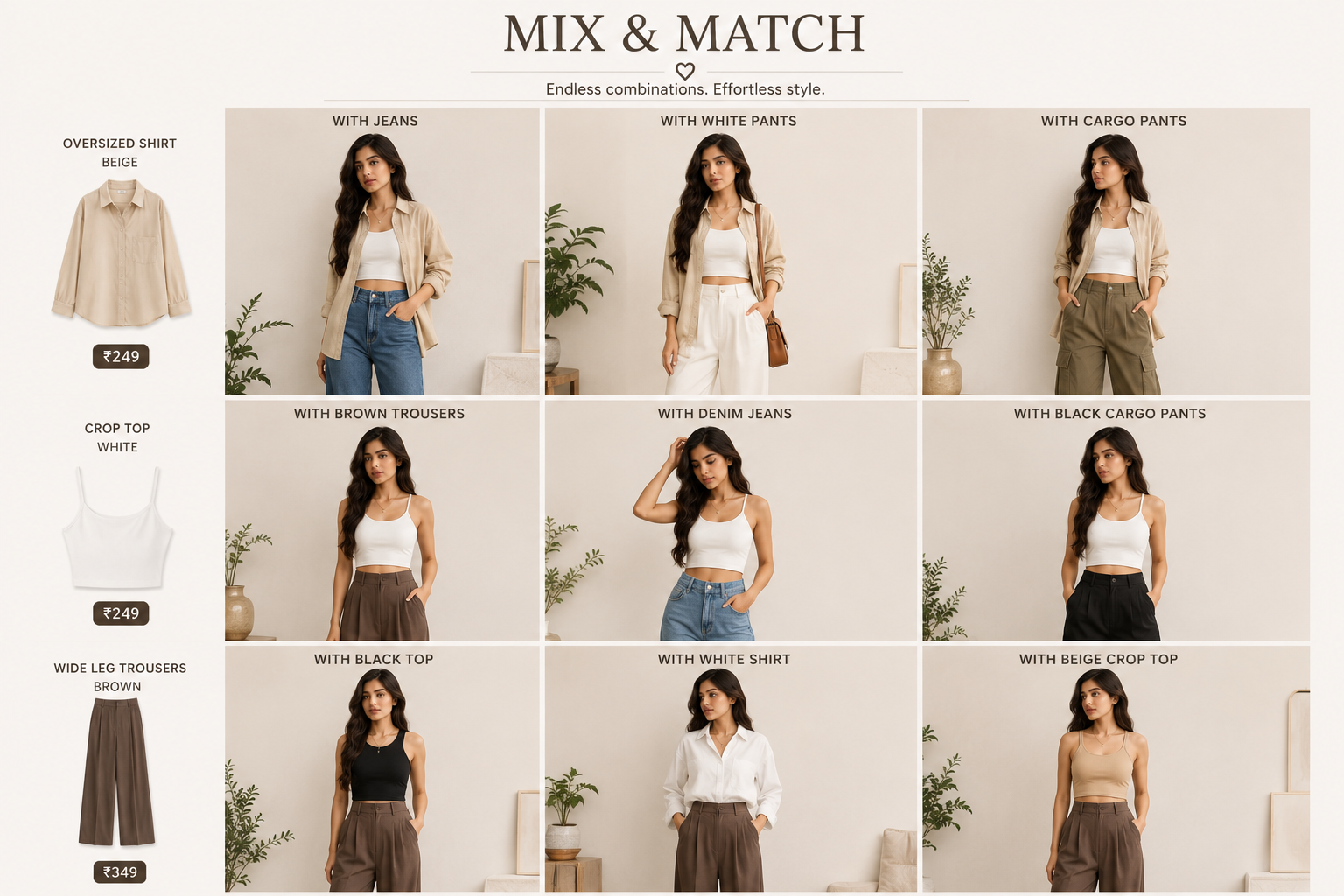 Oversized Shirt + Tube Top + Wide-Leg Pants
