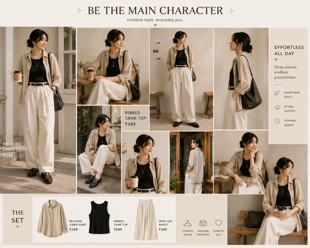 Oversized Shirt + Tube Top + Wide-Leg Pants