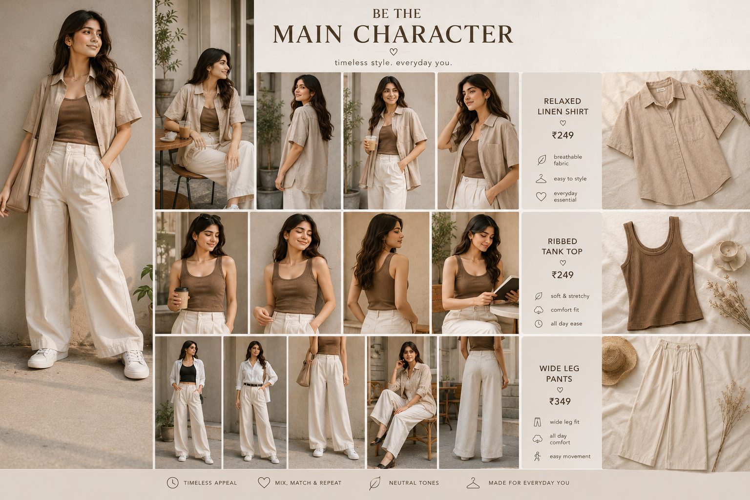 Oversized Shirt + Tube Top + Wide-Leg Pants