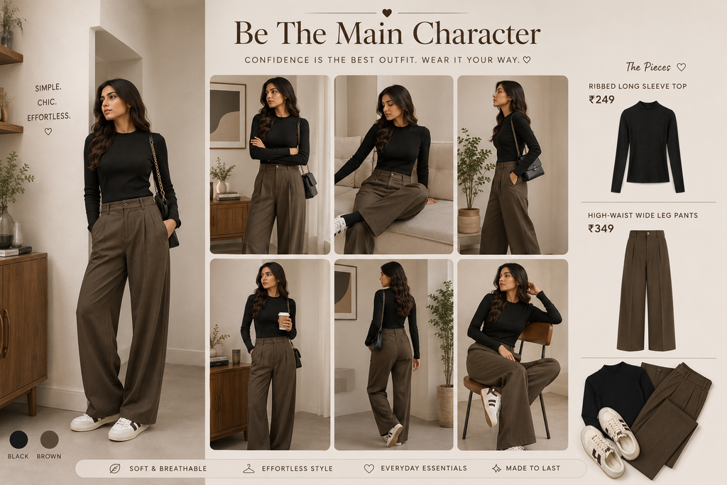Fitted Top + High-Waisted Wide-Leg Pants