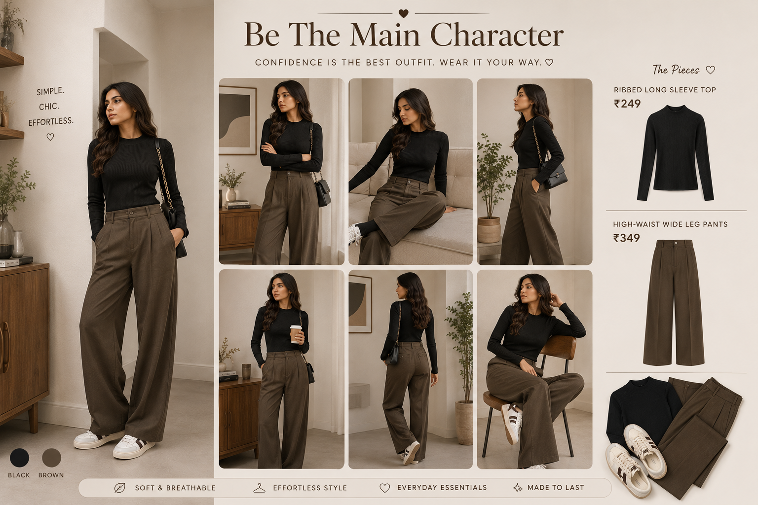 Fitted Top + High-Waisted Wide-Leg Pants