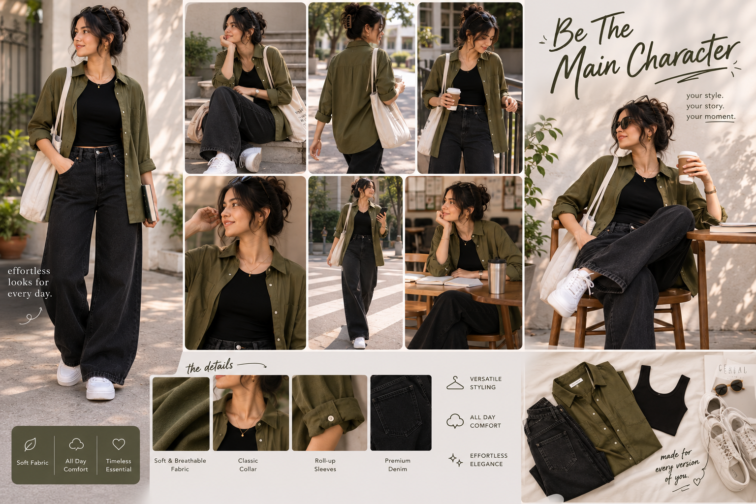 Oversized Shirt + Tube Top + Wide-Leg Pants