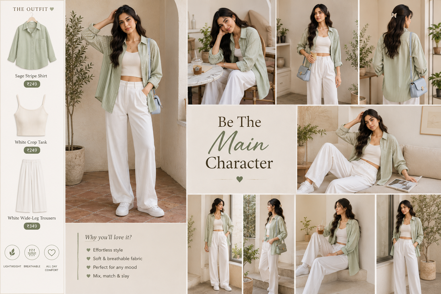 Oversized Shirt + Tube Top + Wide-Leg Pants