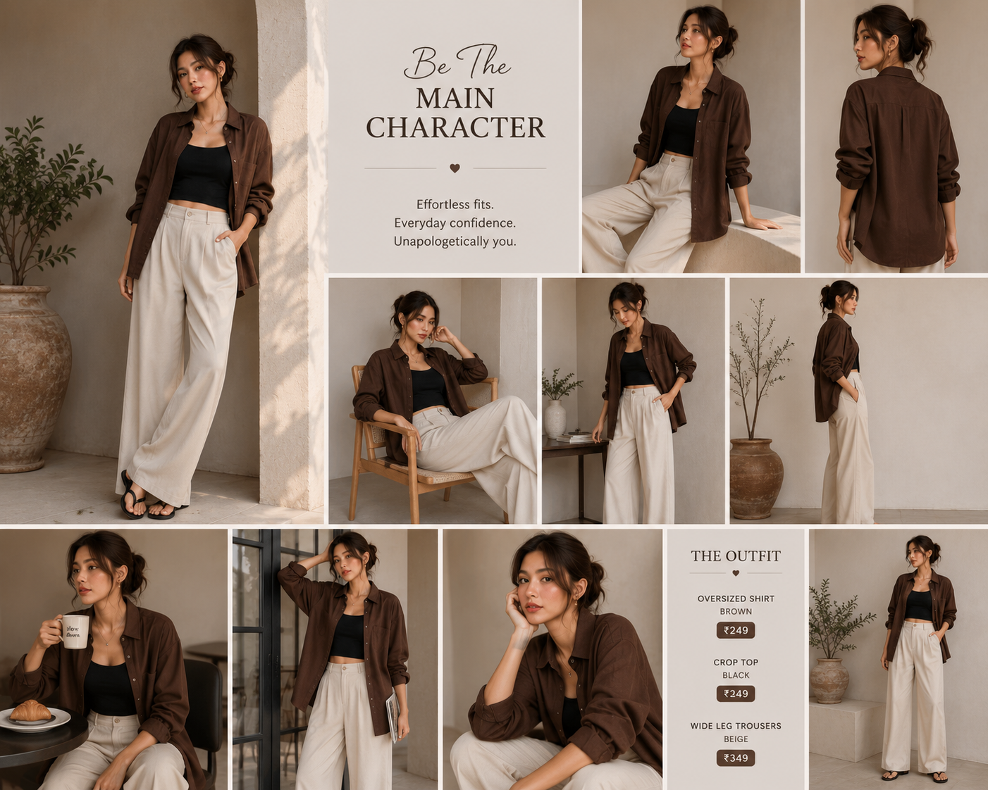Oversized Shirt + Tube Top + Wide-Leg Pants