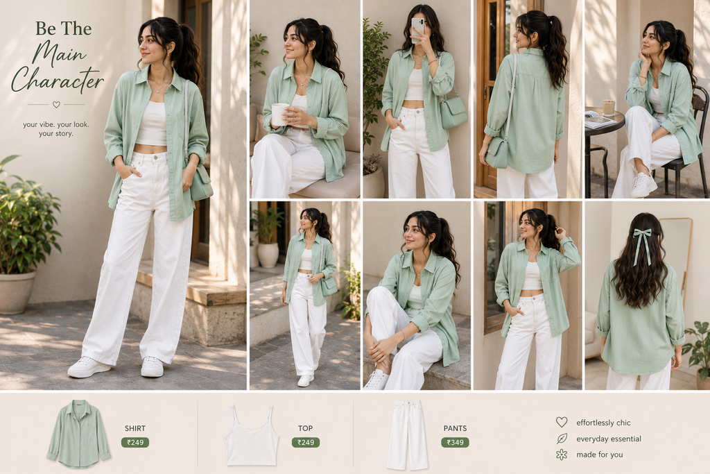 Oversized Shirt + Tube Top + Wide-Leg Pants