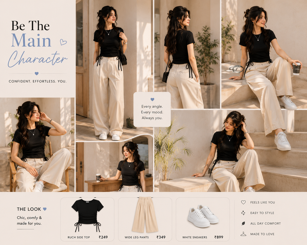 Fitted Top + High-Waisted Wide-Leg Pants