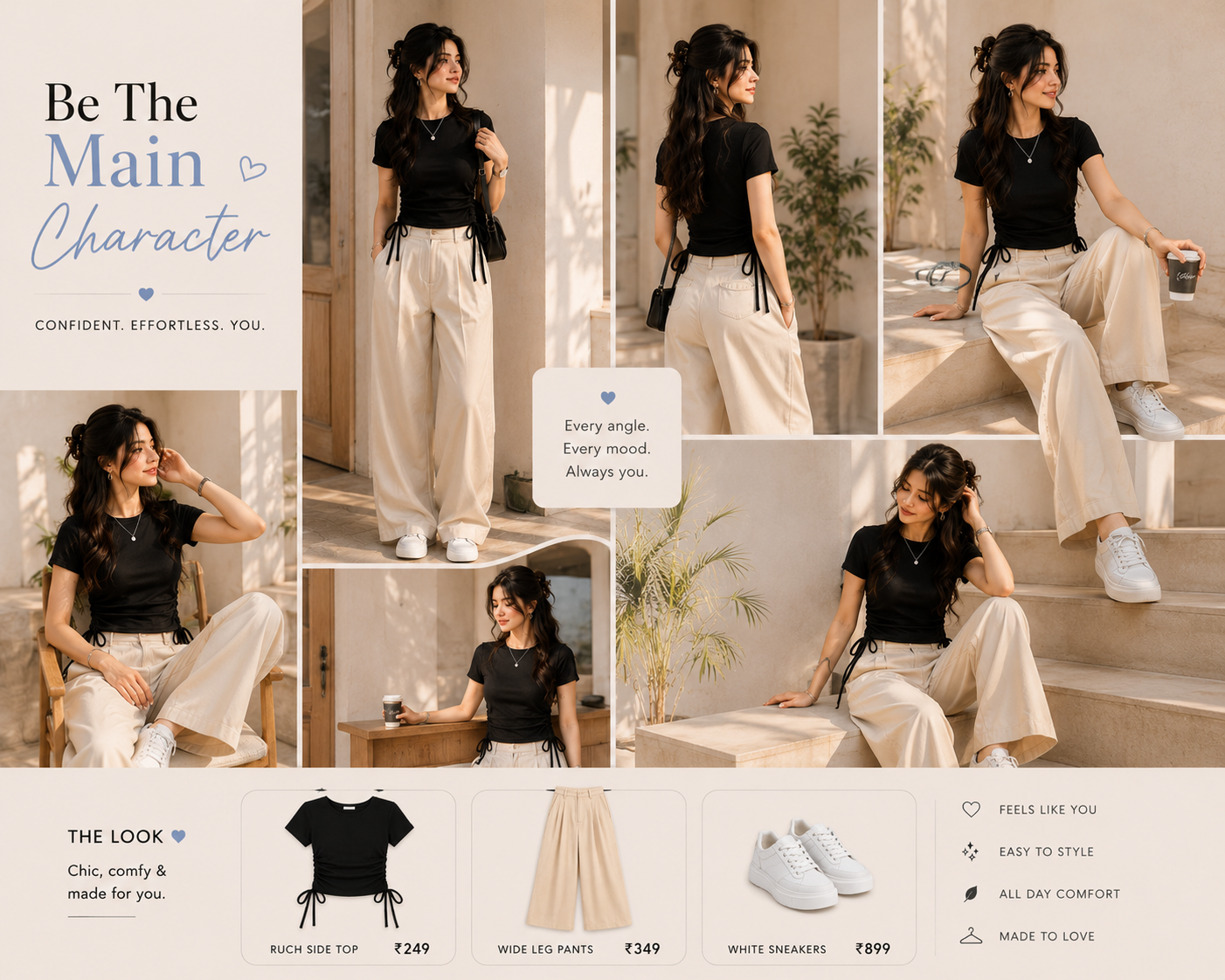 Fitted Top + High-Waisted Wide-Leg Pants