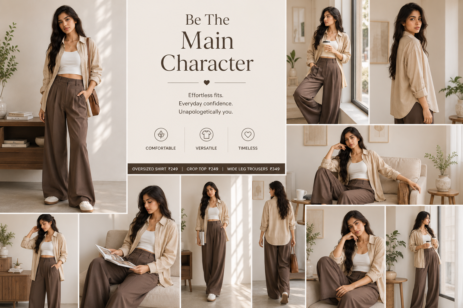 Oversized Shirt + Tube Top + Wide-Leg Pants