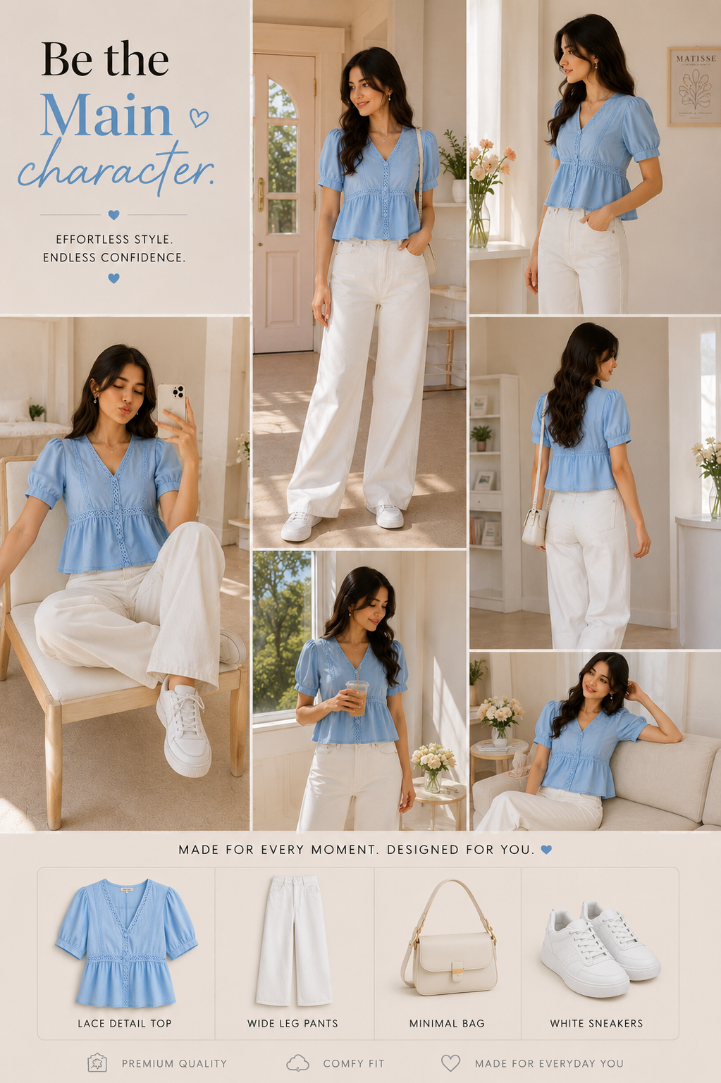 Fitted Top + High-Waisted Wide-Leg Pants