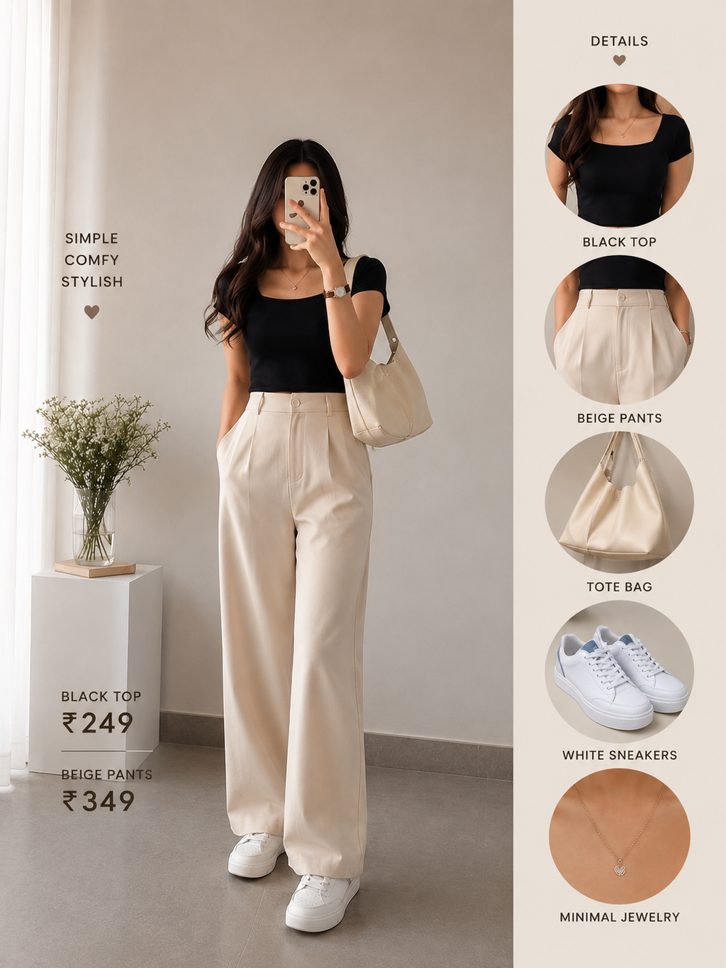 Fitted Top + High-Waisted Wide-Leg Pants