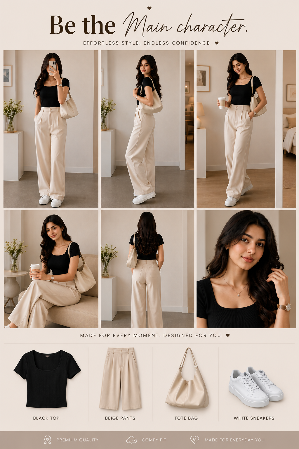 Fitted Top + High-Waisted Wide-Leg Pants